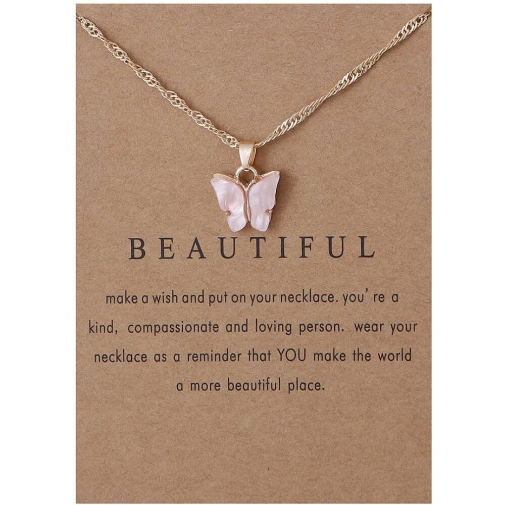 Elegant Butterfly Pendant Necklace - Adjustable Chain with Inspirational Card